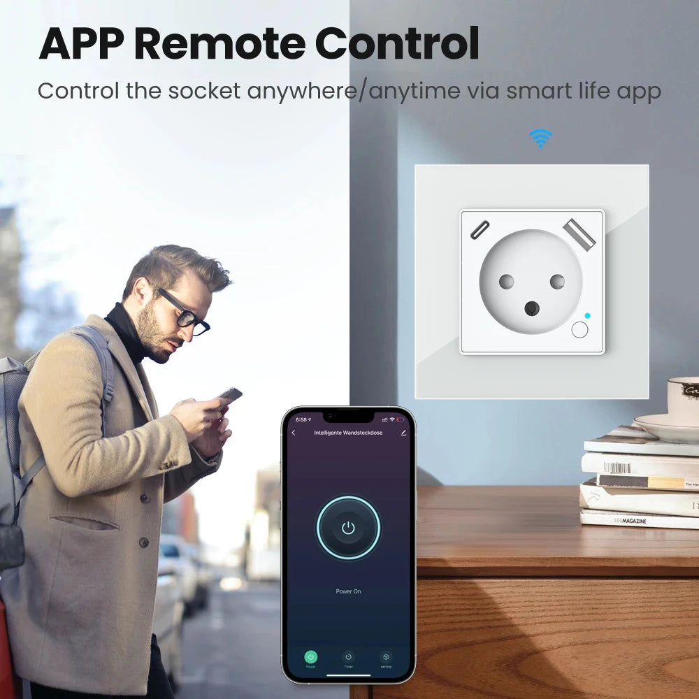 Melery Tuya WiFi Smart Israel Wall Socket EU Power Plug Outlet USB Type-C PD 20W Charge Port for Iphone Alexa Dot Google Home