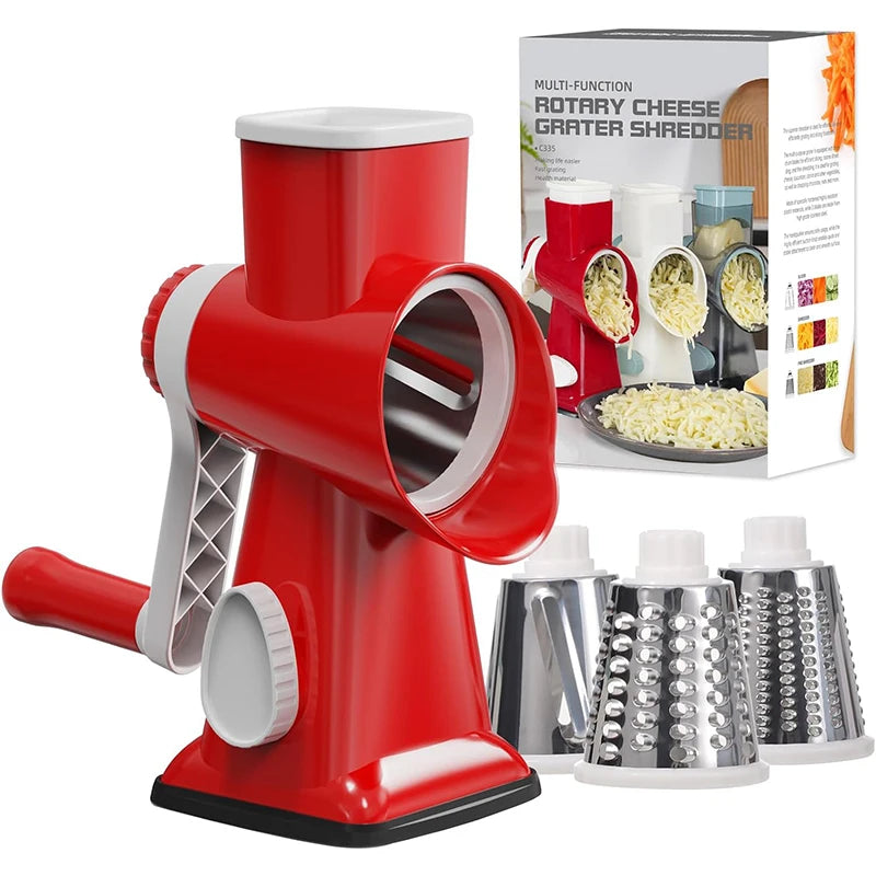 LMETJMA 3-in-1 Rotary Grater – Manual Cheese & Vegetable Shredder