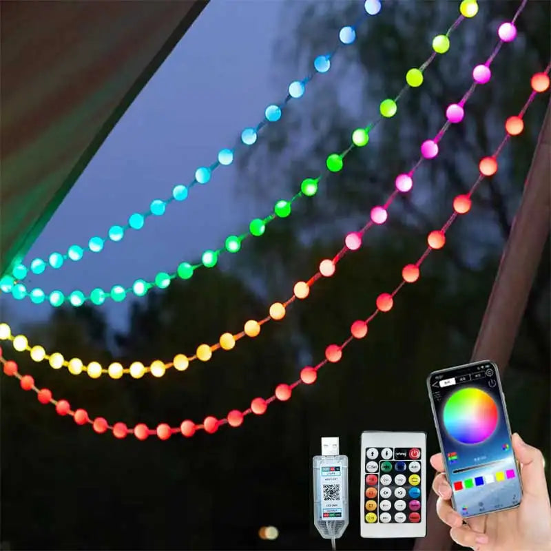 RGBIC Round ball 5V USB Bluetooth LED String APP Music Controller Outdoor waterproof atmosphere camping light garden decoration