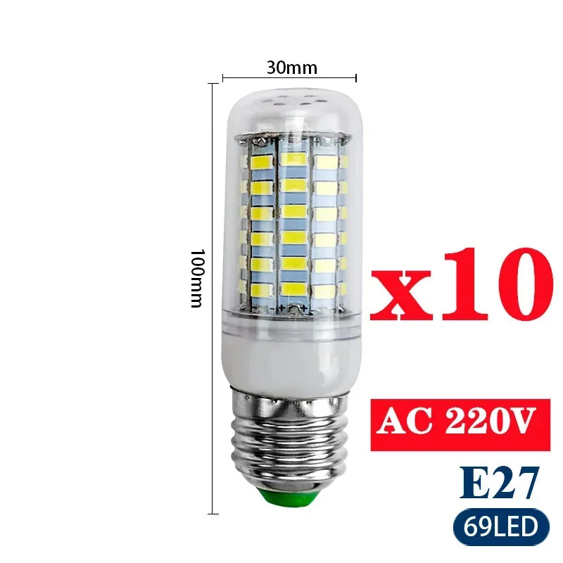 10PCS E27/E14 LED Corn Bulbs 220V – High Brightness SMD 5730 Home Lighting Lamps