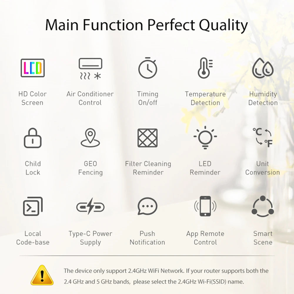 Tuya WiFi Thermostat Air Conditioner IR Temperature Humidity Infrared Controller USB Power LCD Touch Screen Google Home Alexa