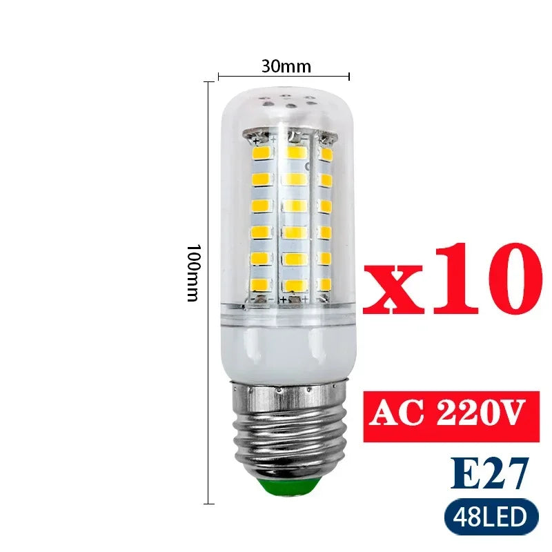 10PCS E27/E14 LED Corn Bulbs 220V – High Brightness SMD 5730 Home Lighting Lamps