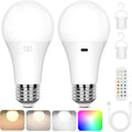 Rechargeable Battery Operated A19 Light Bulb with Remote Control Dimmable, 15 Colors Selectable & 3 Timer, Non-Hardwired