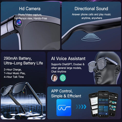AI Smart Glasses: 4K camera, real-time voice translation, and Bluetooth connectivity