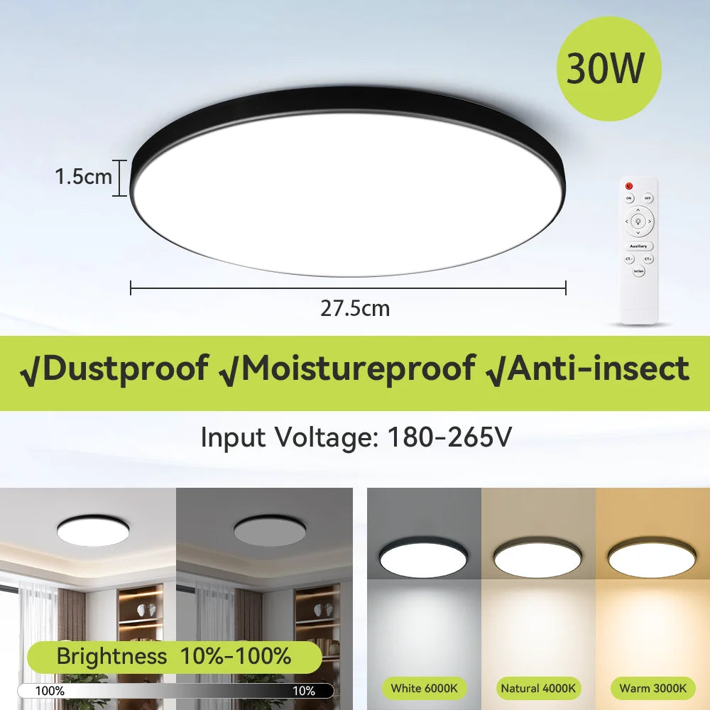 Smart LED Ceiling Light with Remote – Adjustable Color Temperature 30W/40W Bedroom Lamp