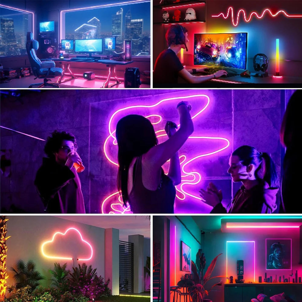 BEIMU TUYA WIFI LED Neon Strip Lights RGBIC Waterproof Voice Control Support Smart Life/Alexa For Home Outdoor Shop Decoration