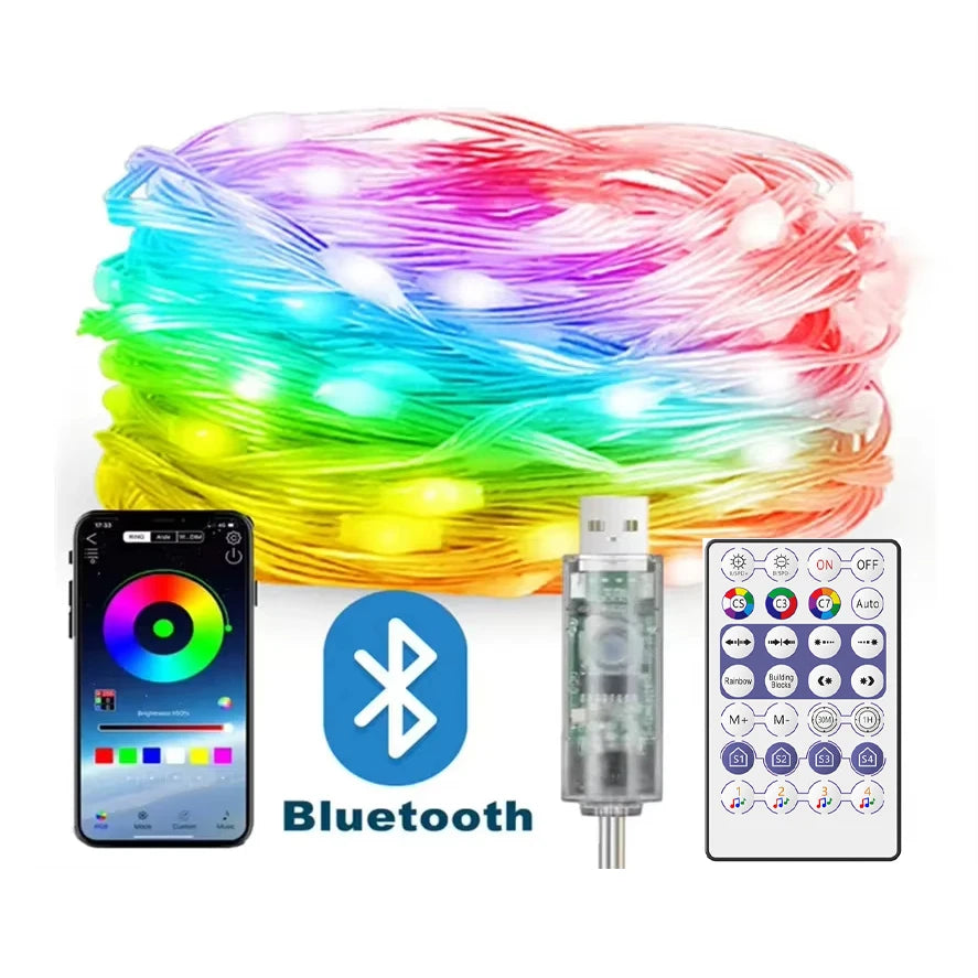 40M Led String RGB Light Smart Outdoor Festoon Party Leather Line IP65 Bluetooth Music Lamp String Fairy Lights Holiday Lighting