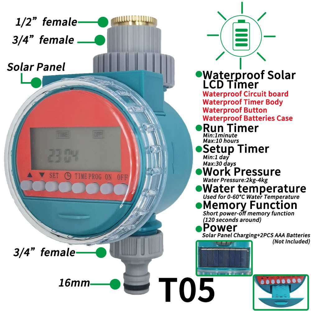 Oasis Garden Solar Battery Powered Watering Timer Drip Irrigation Greenhouse Electronic Automatic Irrigator Controller System
