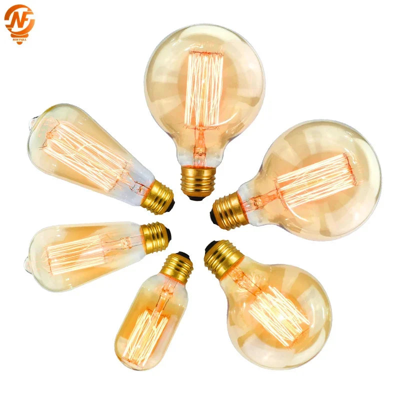 1–4PCS Vintage Edison Bulb E27 220V 40W ST64/G80/G95 Retro Filament Lamp