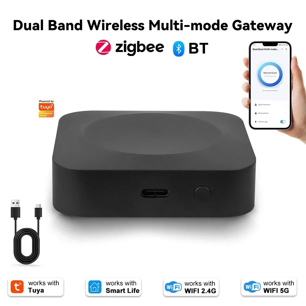 Tuya Zigbee Bluetooth Gateway, 2.4G/5G WiFi Hub, Local Automation, 40m Range, Works with Tuya Smart Life for Whole Home Control