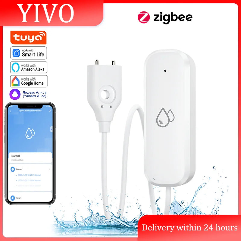 ZigBee Water Leak Sensor – Tuya SmartLife Flood Alarm Detector for Smart Home Security