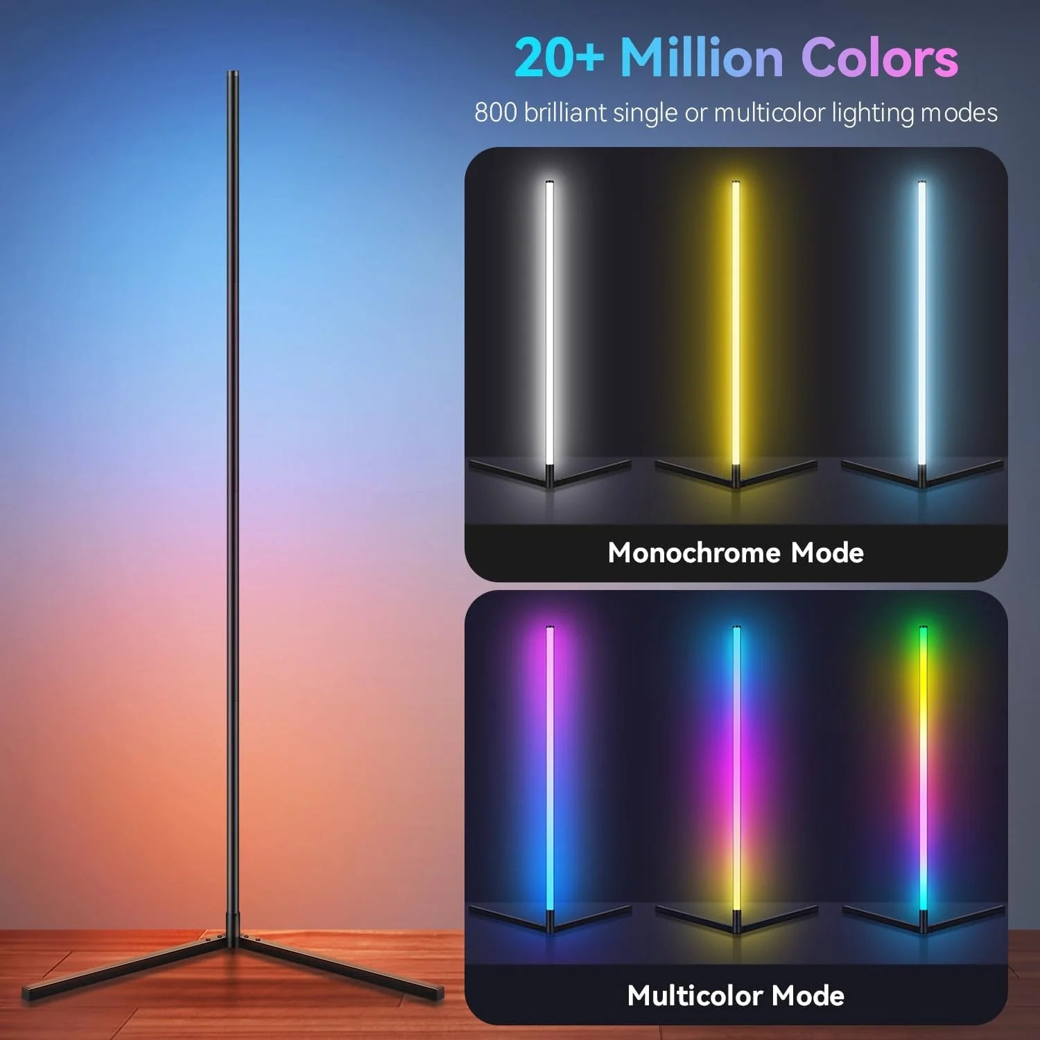 2PCS Smart RGBIC Corner Floor Lamp (160CM) – APP & Remote Control with Music Sync for Living Room