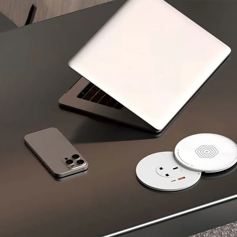 Desktop Embedded Universal Socket EU/US/UK with USB Type-C Charging Pop-Up Countertop Power Outlet (80cm Cord)