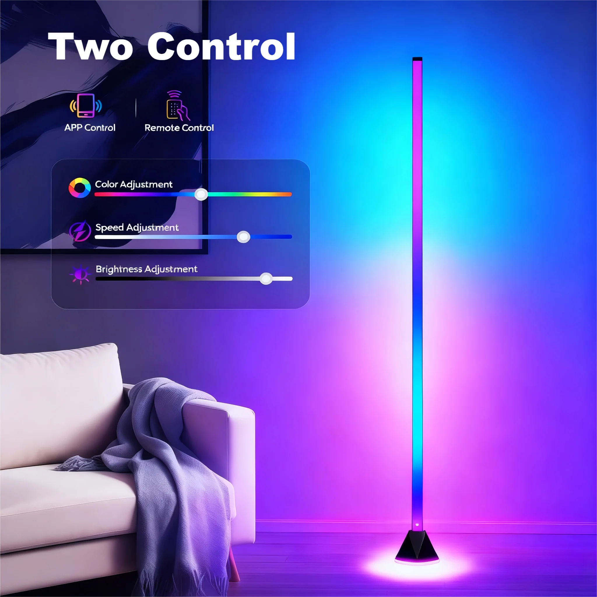 2-Pack RGBIC Corner Floor Lamp – Smart APP & Music Sync Standing Lights for Bedroom