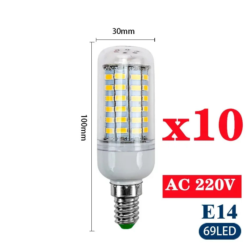 10PCS E27/E14 LED Corn Bulbs 220V – High Brightness SMD 5730 Home Lighting Lamps