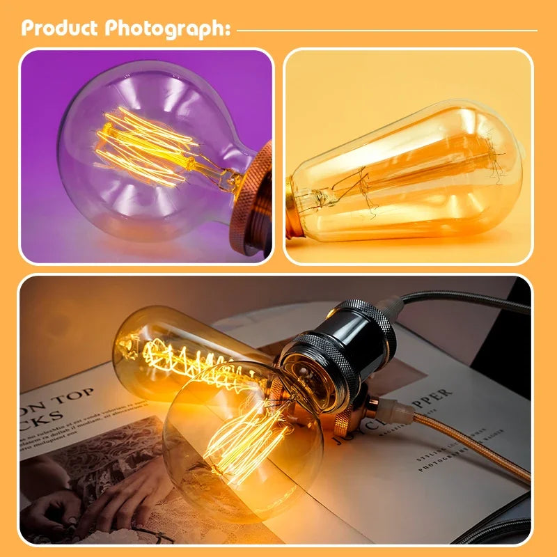 1–4PCS Vintage Edison Bulb E27 220V 40W ST64/G80/G95 Retro Filament Lamp
