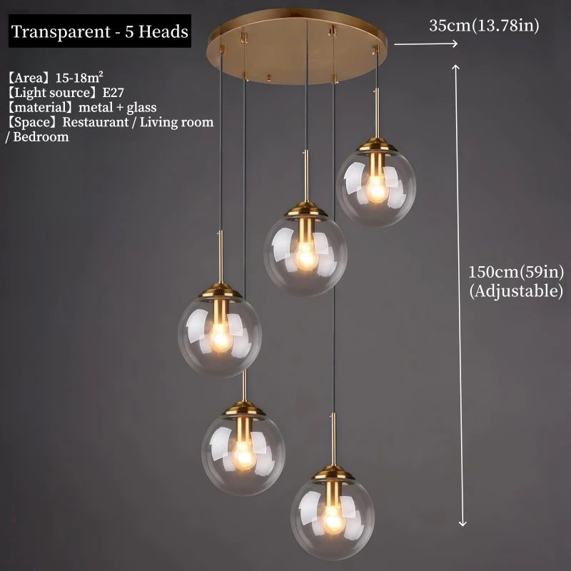Modern Nordic LED Glass Pendant Chandelier – Luxury Metal Hanging Lamp for Living & Dining Room