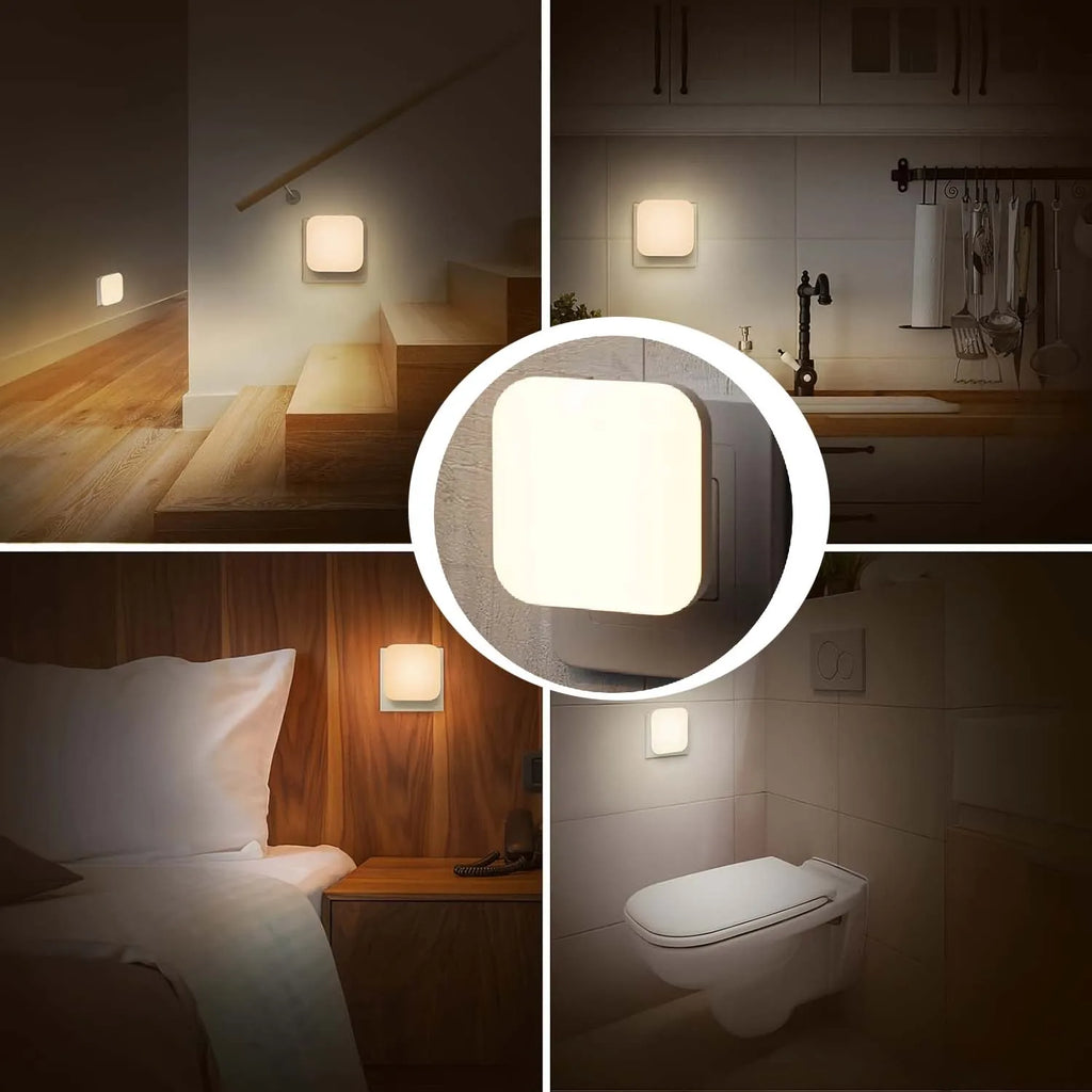 Dimmable Night Light With Auto On/Off Sensor Plug In Warm Light Energy Saving Slim Design Bedrooms, Bathroom, Stairs, Hallways