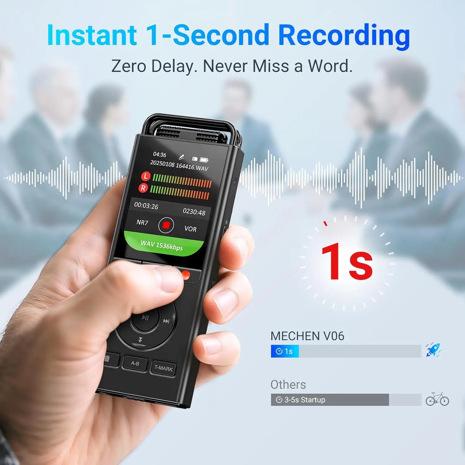 144GB (16GB+128GB) Digital Voice Recorder with Playback: Voice-activated Recorder for Presentations, Conferences and Interviews