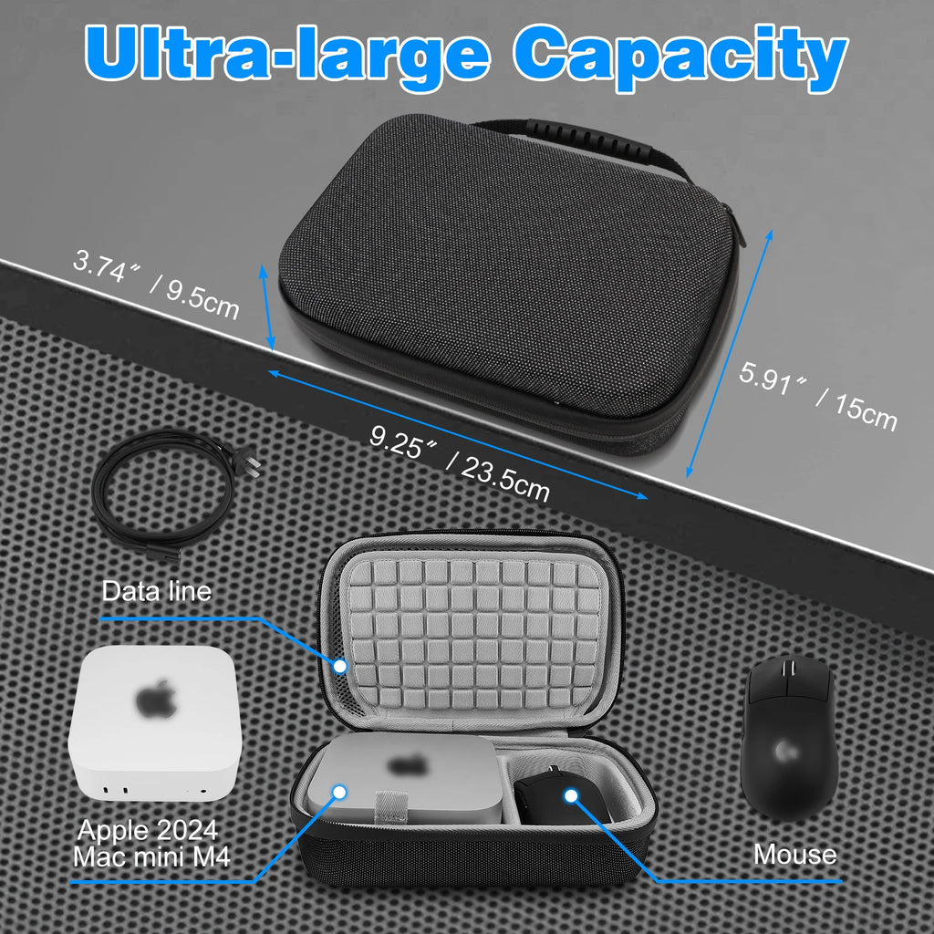 Hard Carrying Storage Bag for Apple 2024 Mac Mini M4 Cover Shell Travel Portable Soft Inner Waterproof zipper Shockproof Box