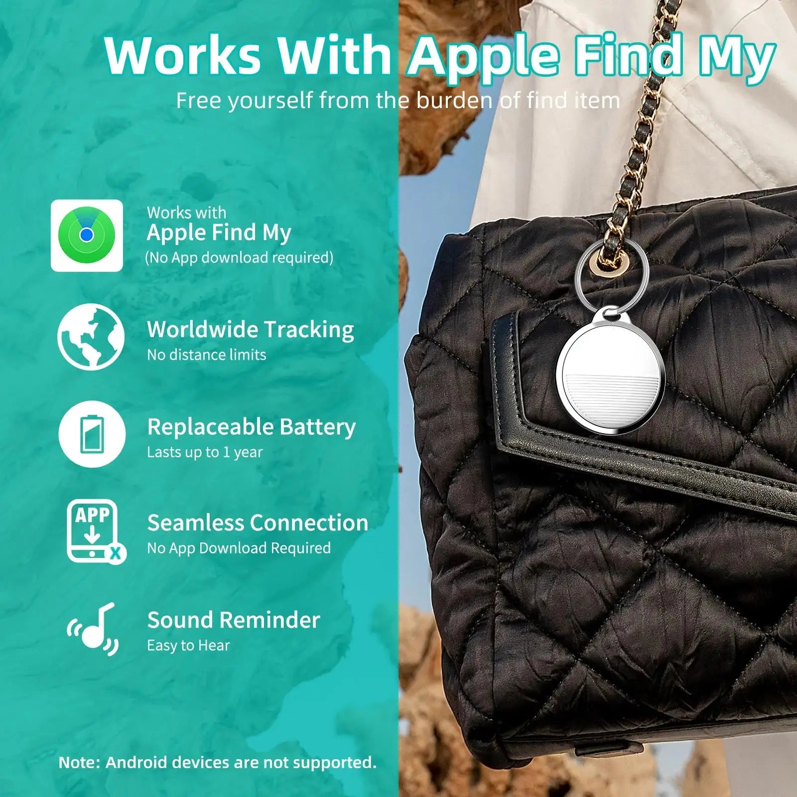 Bluetooth Smart Tag for Apple Find My – Item Tracker for Keys, Bags & Pets