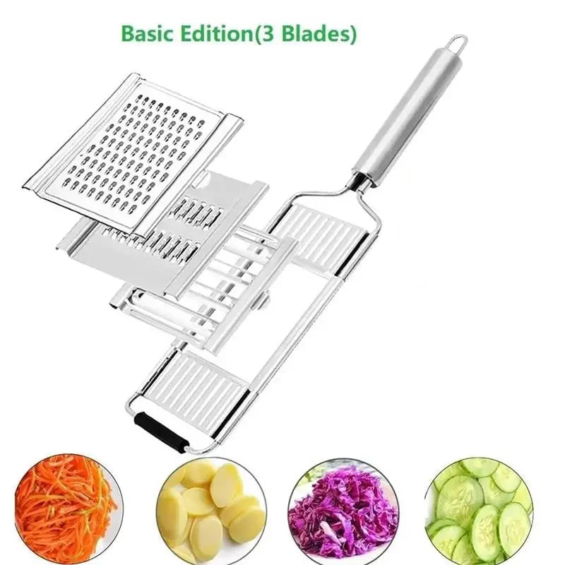 4-in-1 Stainless Steel Multi-Purpose Vegetable Slicer and Grater Set.