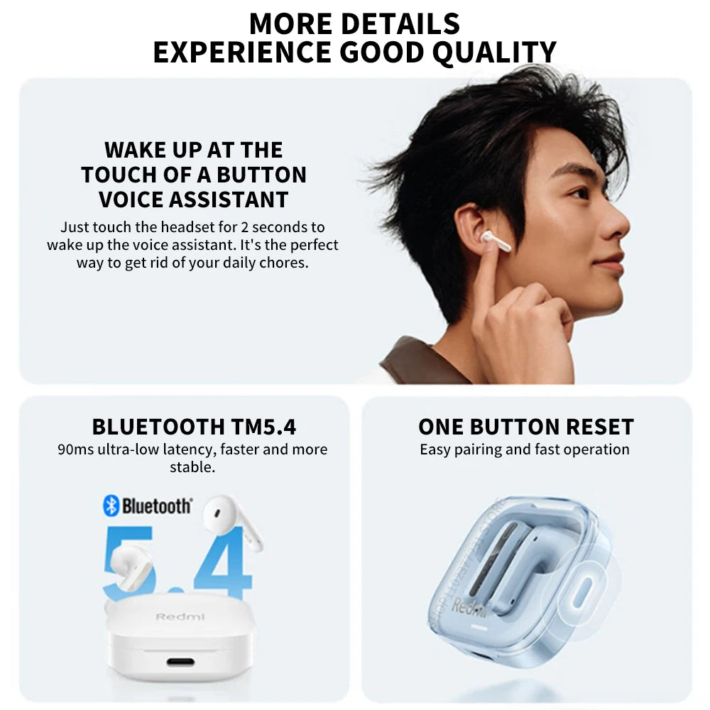 New Redmi Buds 6 Vitality Edition Bluetooth 5.4 Noise Reduction Earphone 30H Battery Life 5 Tuning Modes Wireless Headset