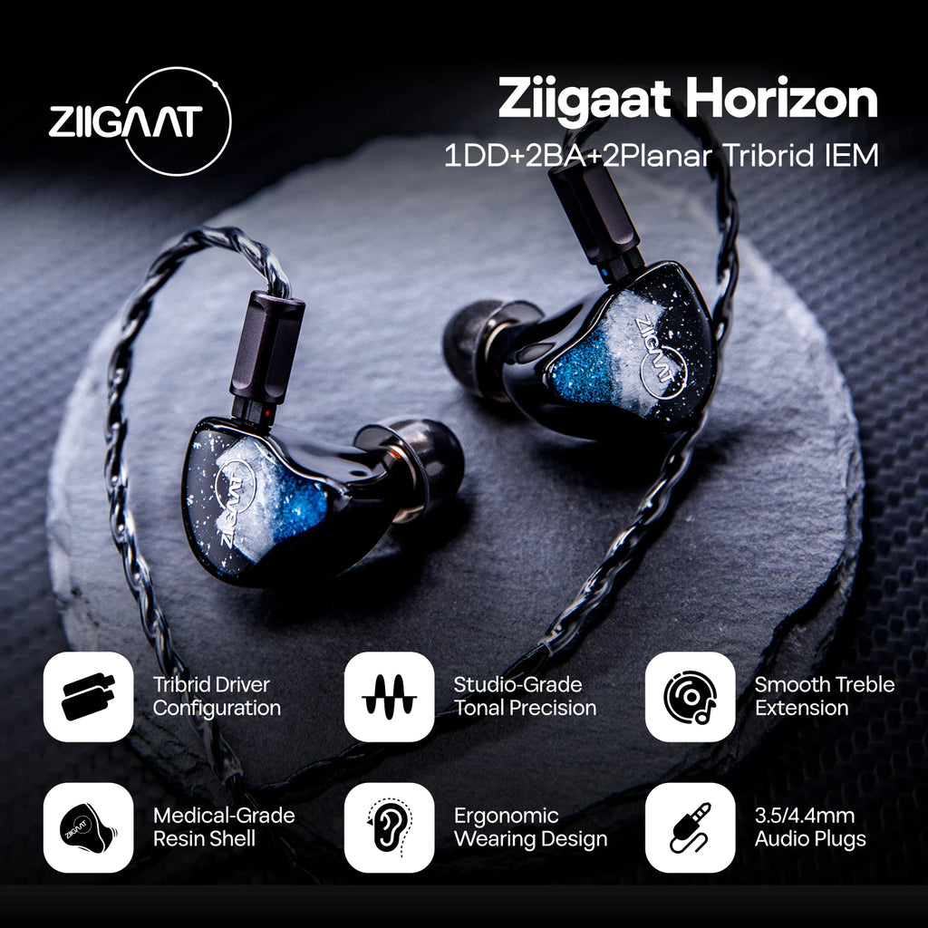 Linsoul ZiiGaat Horizon 1DD + 2BA + 2 Planar Tribrid IEM Earphones Natural Tonal Balance with  Custom Interchangeable Cable