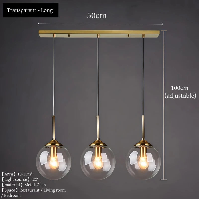 Modern Nordic LED Glass Pendant Chandelier – Luxury Metal Hanging Lamp for Living & Dining Room