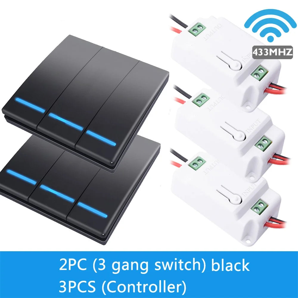 RF433 Smart Remote Wall Switch 110V/220V 10A – 1/2/3 Gang Wireless LED Light Control