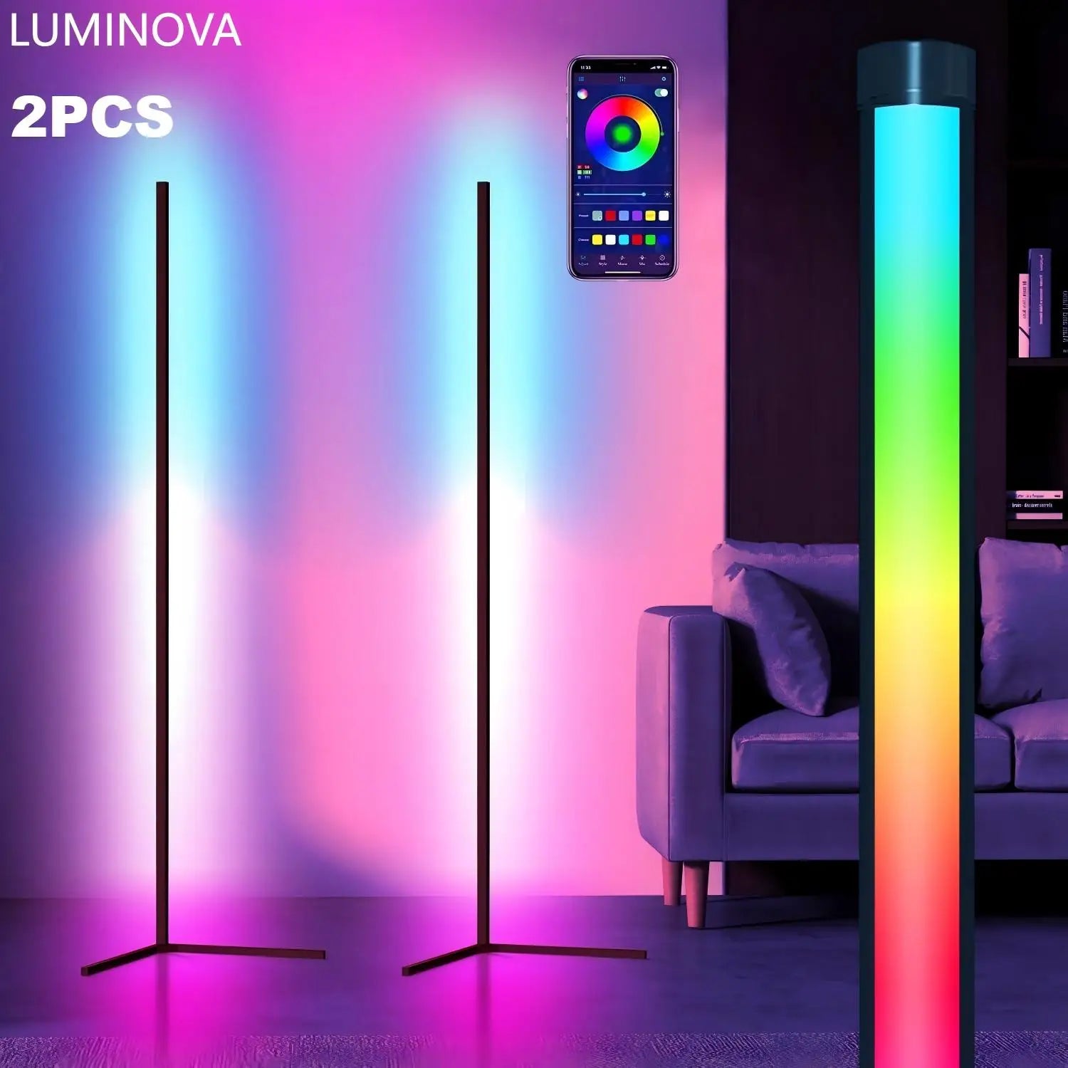 2PCS Smart RGBIC Corner Floor Lamp (160CM) – APP & Remote Control with Music Sync for Living Room