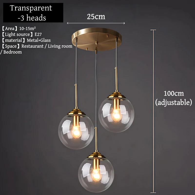 Modern Nordic LED Glass Pendant Chandelier – Luxury Metal Hanging Lamp for Living & Dining Room