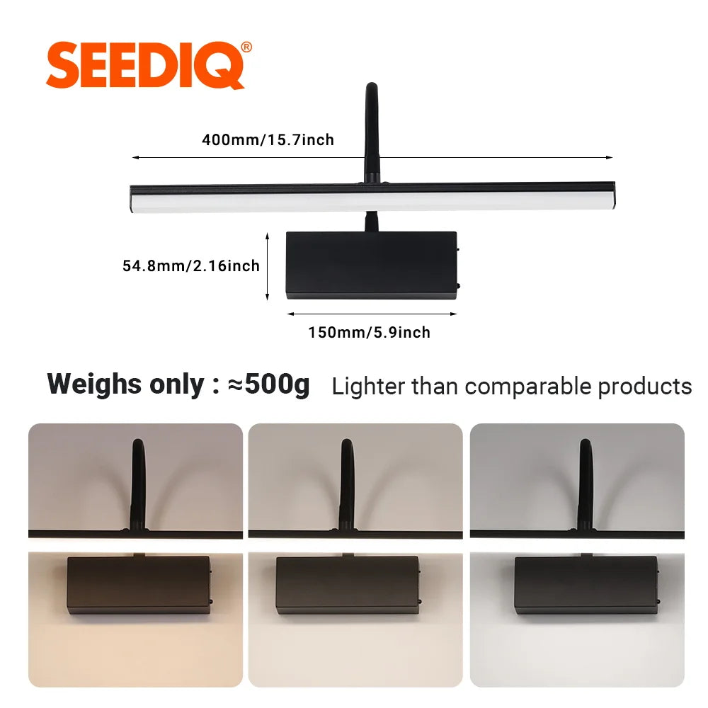 Rechargeable LED Wall Lamp Flexible Adjustable Wall Light Fixtures 40cm Internal Wall Sconce Wireless Picture Light Black