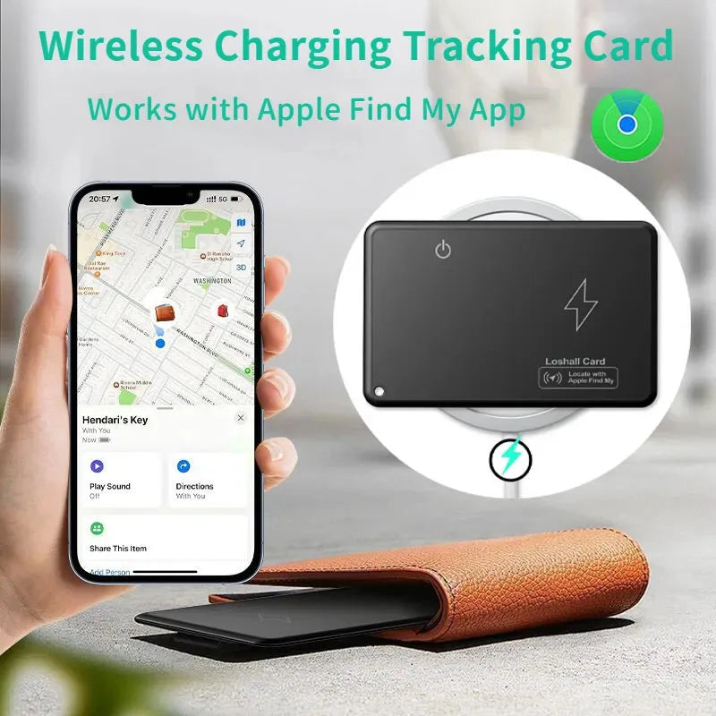 Wireless Charging Tracking Card Mini Smart Wallet Finder Waterproof GPS Locator Works with Apple Find My App Blootooth Tracker