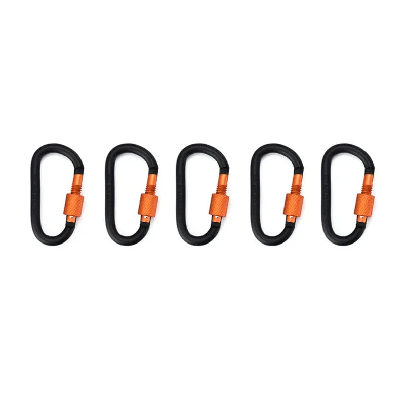 5-Piece Aluminum D-Ring Carabiner Quickdraw Clip Set for Outdoor and Travel.