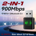 2IN1Mini USB AX900Mbps WiFi6 BT5.4 Network Card 2.4G&5GHz Dongle Wireless Receiver Adapter Driver Free For PC Laptop Win10/11