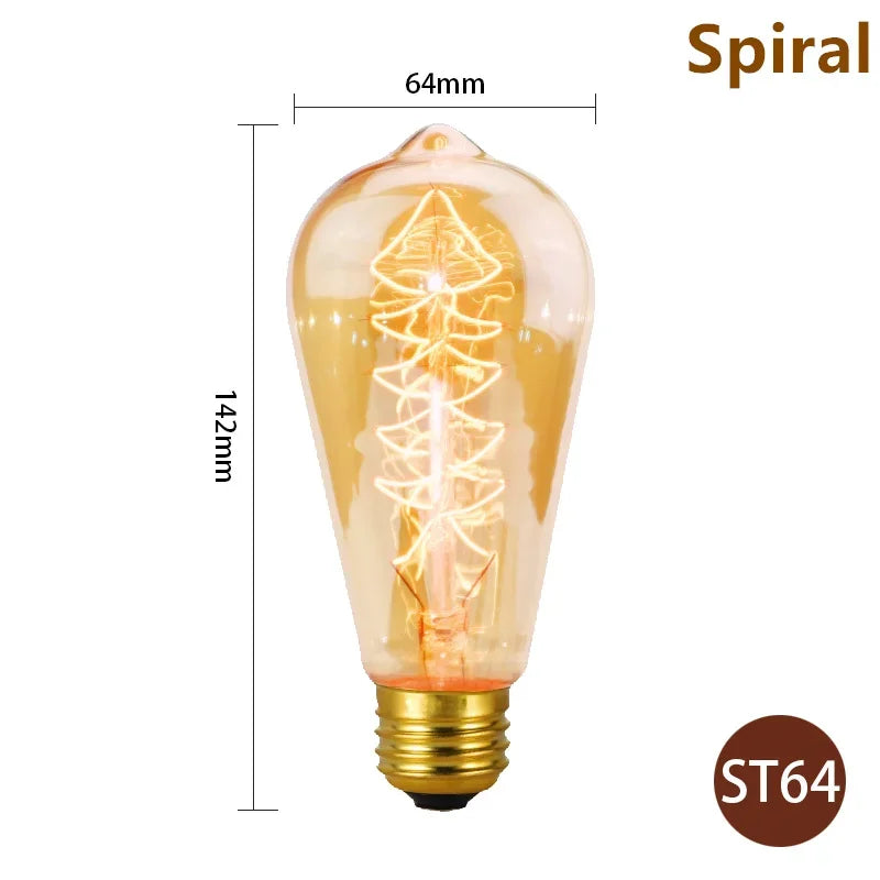 1–4PCS Vintage Edison Bulb E27 220V 40W ST64/G80/G95 Retro Filament Lamp