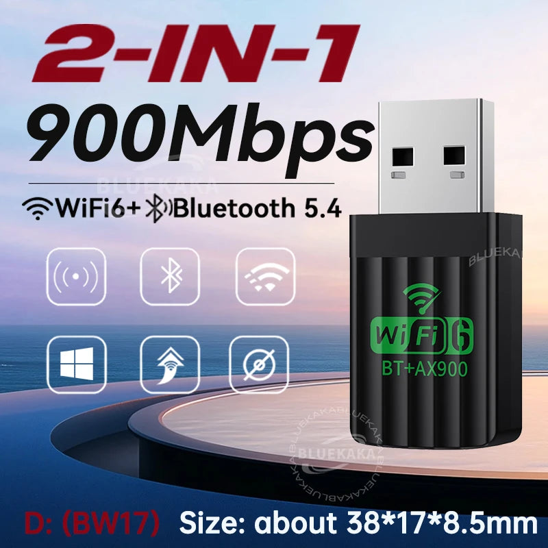 2-in-1 WiFi 6 & Bluetooth 5.4 Adapter: Dual-band wireless connectivity for PCs and laptops