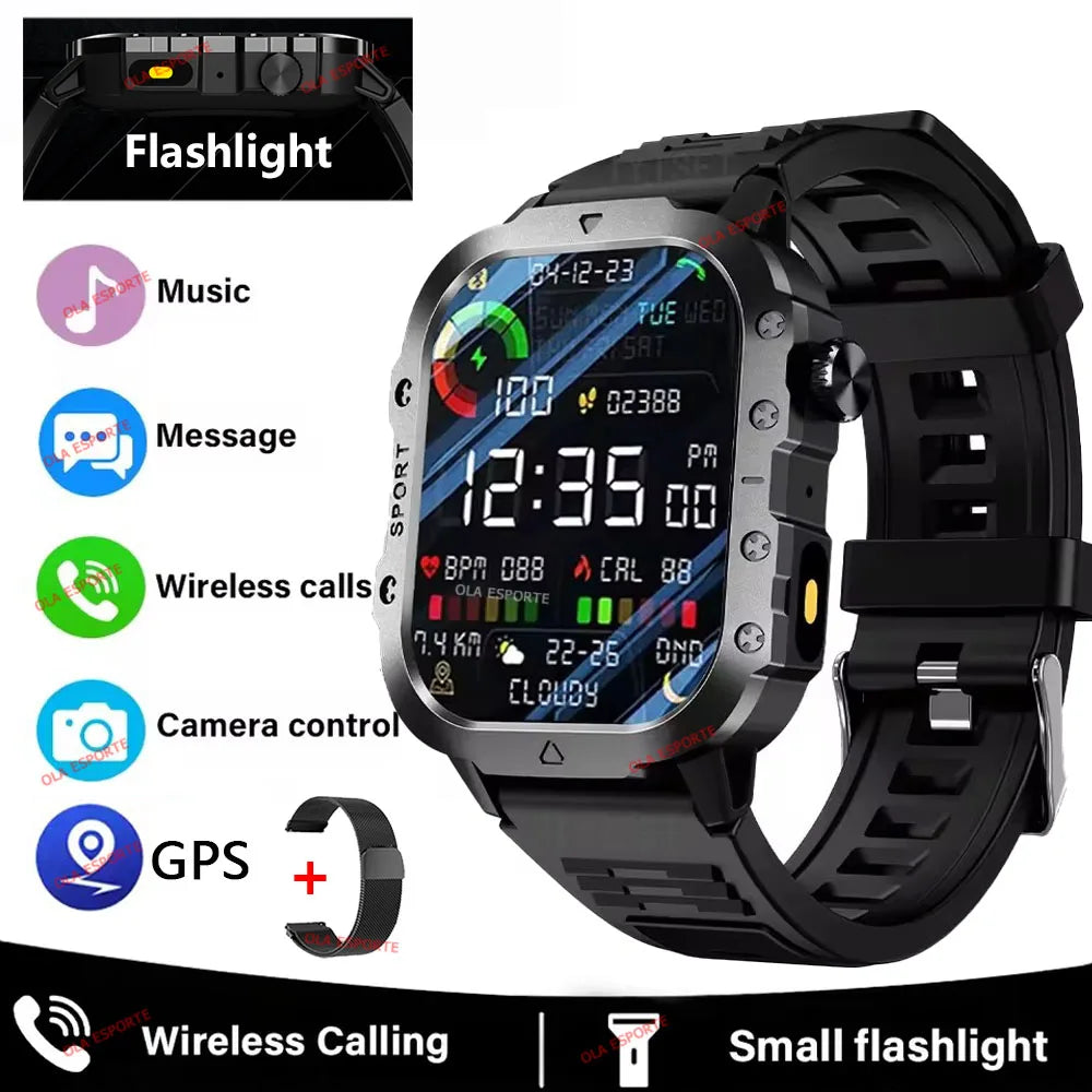 2025 Rugged Military Smartwatch: Outdoor-grade, waterproof, and Bluetooth-enabled