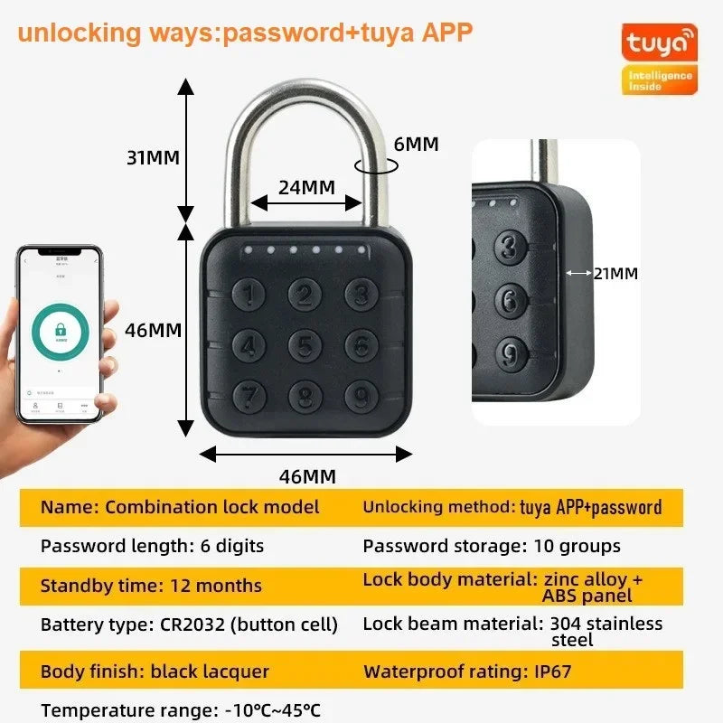 EGFirtor Tuya Smart Biometric Padlock IP67 Waterproof Digital Lock (Cabinet/Gym Use)
