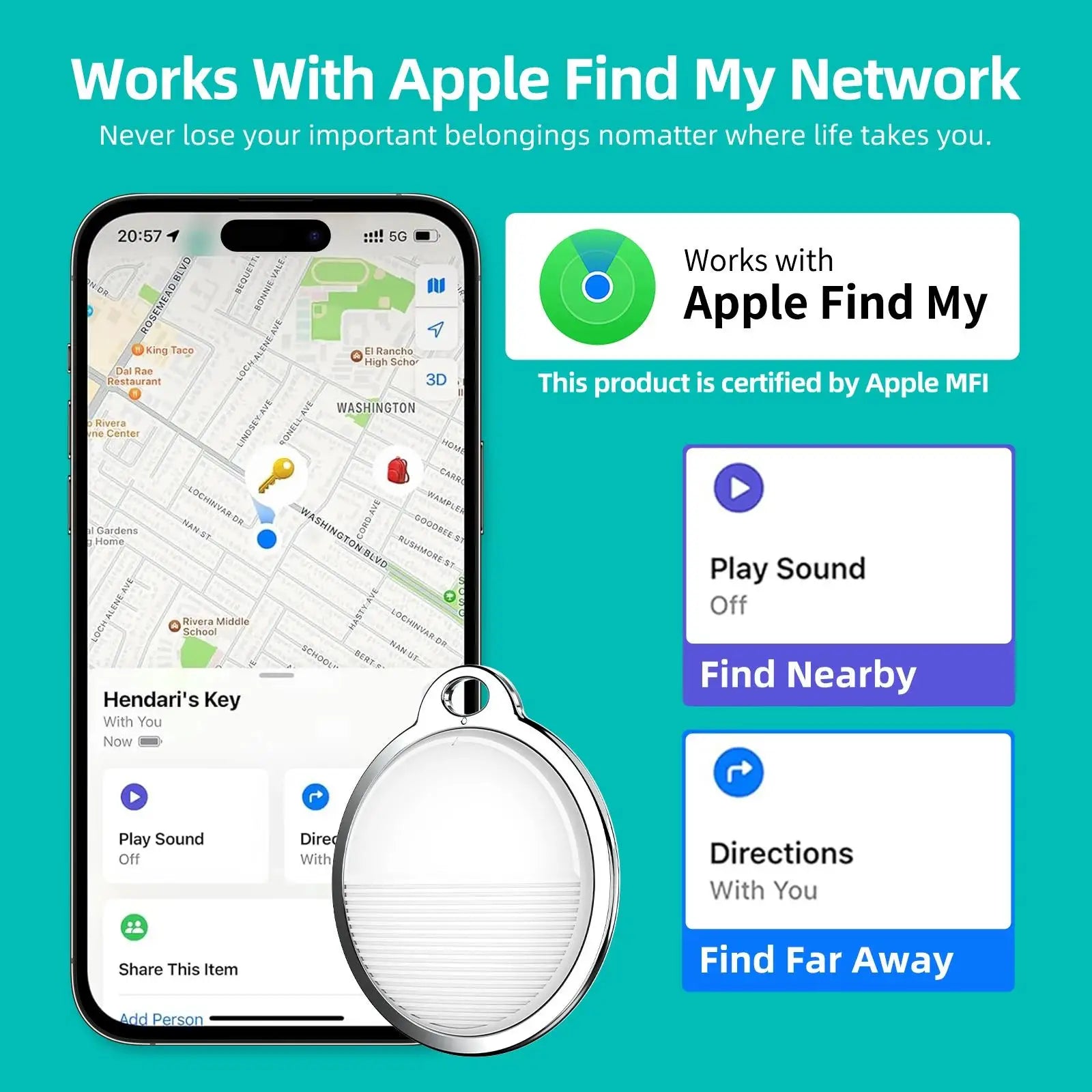 Bluetooth Smart Tag for Apple Find My – Item Tracker for Keys, Bags & Pets