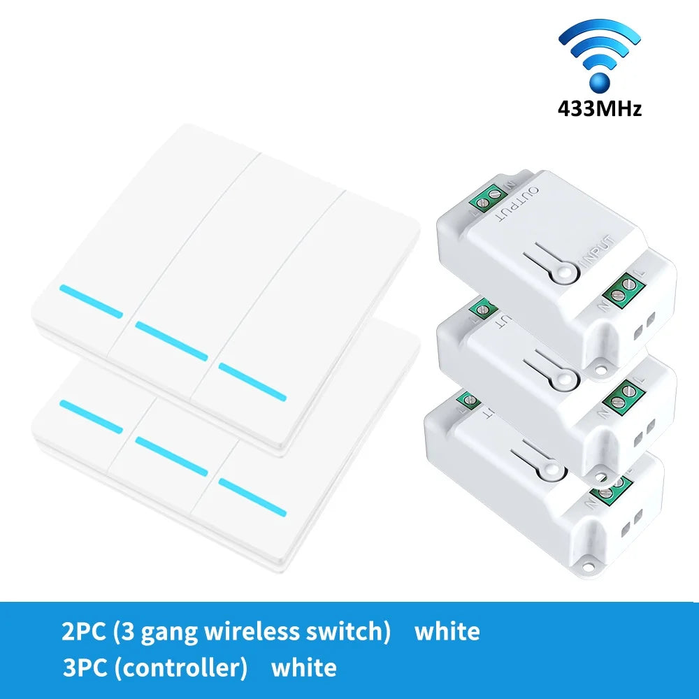 RF433 Smart Remote Wall Switch 110V/220V 10A – 1/2/3 Gang Wireless LED Light Control
