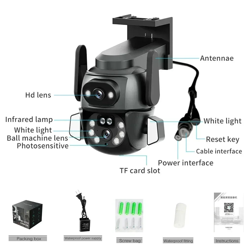 4K 8MP WIFI Camera TUYA APP Dual Screen Cam Binocular AI Body Automatic Tracking CCTV Security Intelligent IP66 Monitoring