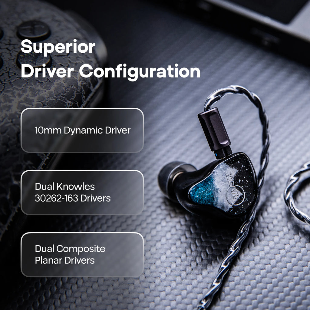 Linsoul ZiiGaat Horizon 1DD + 2BA + 2 Planar Tribrid IEM Earphones Natural Tonal Balance with  Custom Interchangeable Cable