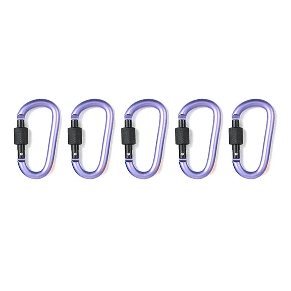 5-Piece Aluminum D-Ring Carabiner Quickdraw Clip Set for Outdoor and Travel.