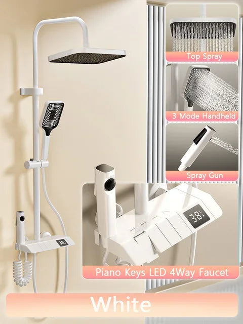 2025 Luxury LED Bathroom Shower Set with Piano Keys & Rain Shower (Brass, LED Display)