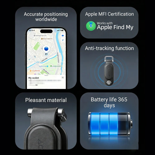 ACEFAST Anti-Lost Keychain – Apple Find My PU Leather Tracker for Bags & Suitcases