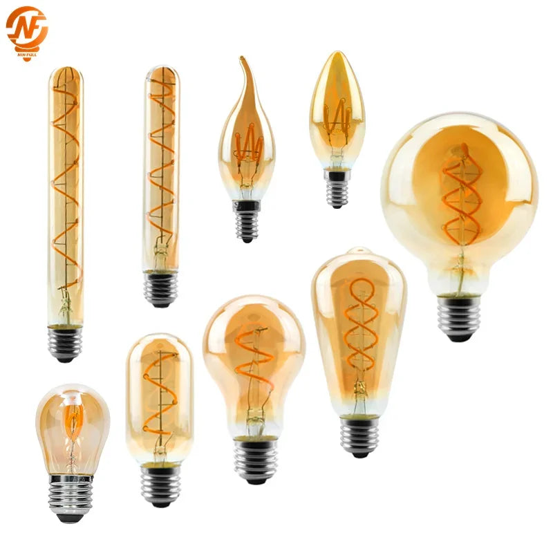 1-10pcs E14 E27 Retro LED Spiral Filament Light Bulb 4W Warm Yellow 220V C35 A60 T45 ST64 T185 T225 G80 G95 Vintage Edison Lamp
