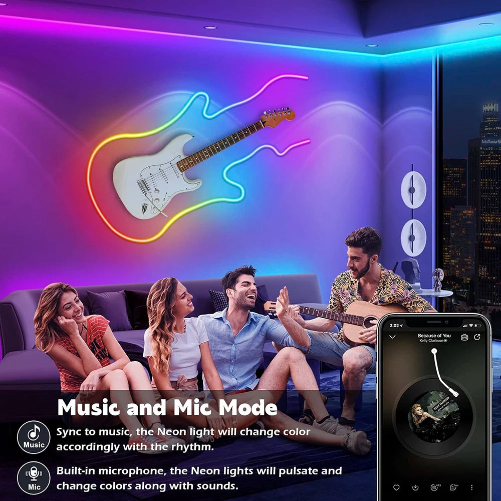 أضواء شريط LED نيون من Wiscolor WiFi RGBIC (TUYA Smart Life، تحكم صوتي، مقاومة للماء)