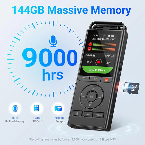 144GB Voice-Activated Digital Recorder with Playback for Professional Audio Capture.
